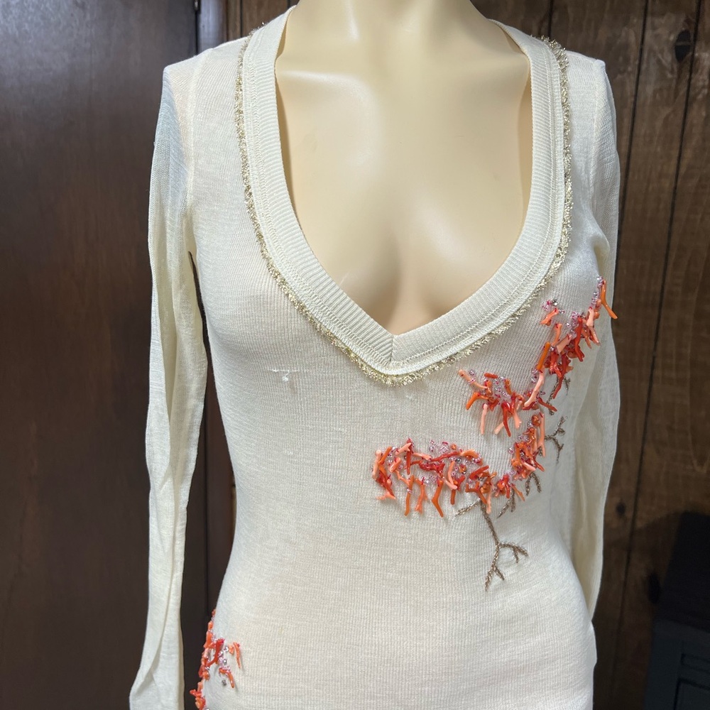 Authentic Roberto Cavalli Ivory Rayon Embellished Top,size S,in Good Condition.